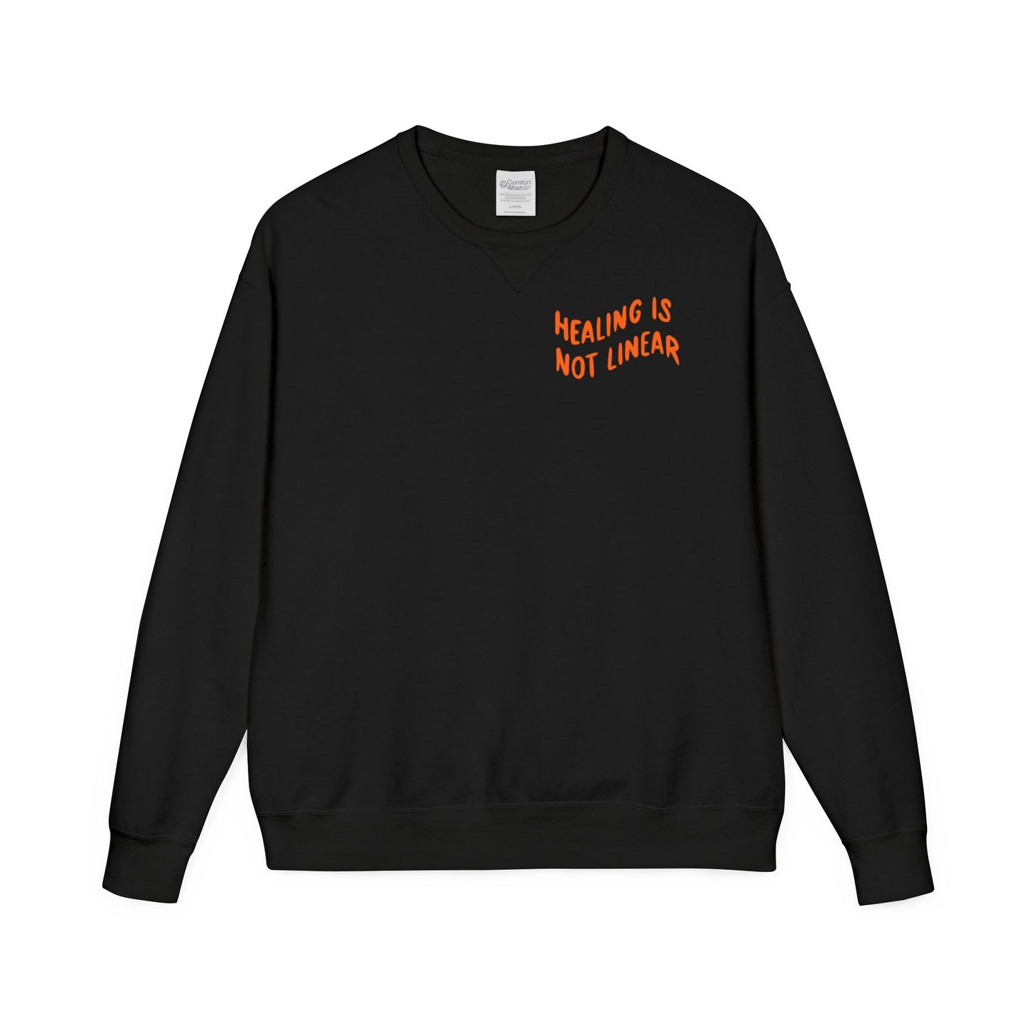 Healing Is Not Linear Crewneck - Orange and Pink Writing