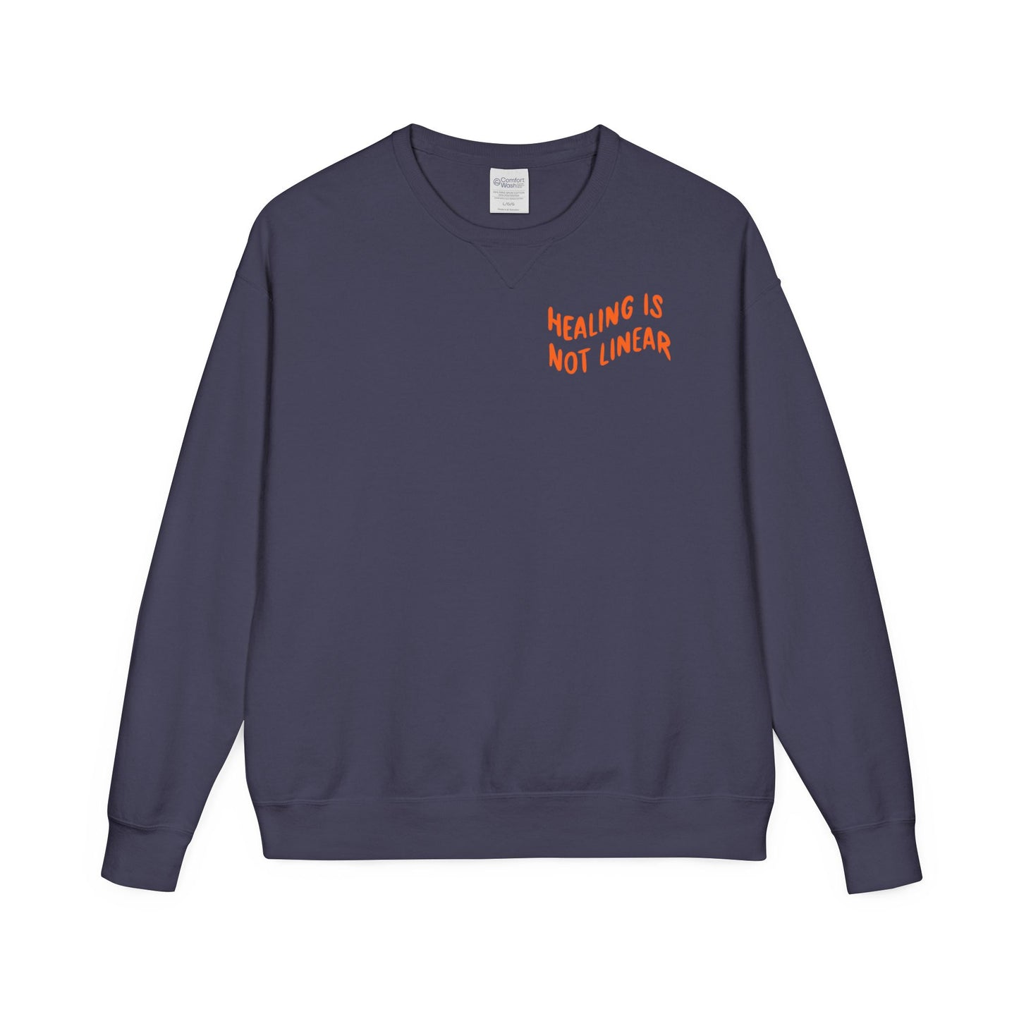Healing Is Not Linear Crewneck - Orange and Pink Writing