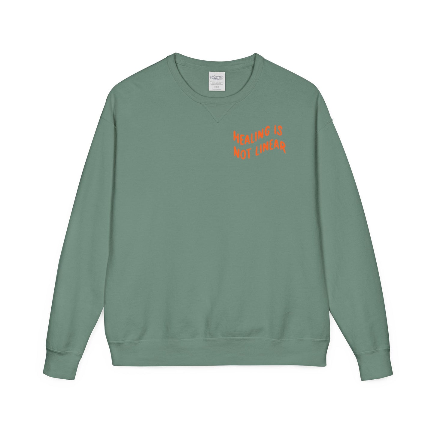 Healing Is Not Linear Crewneck - Orange and Pink Writing