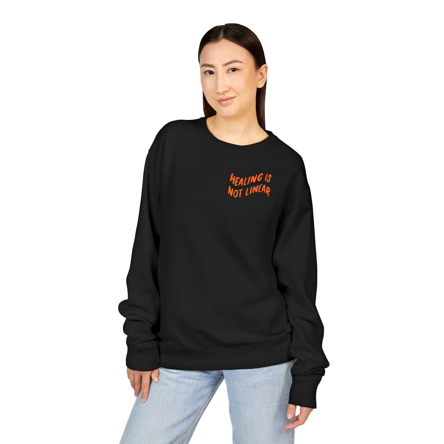 Healing Is Not Linear Crewneck - Orange and Pink Writing