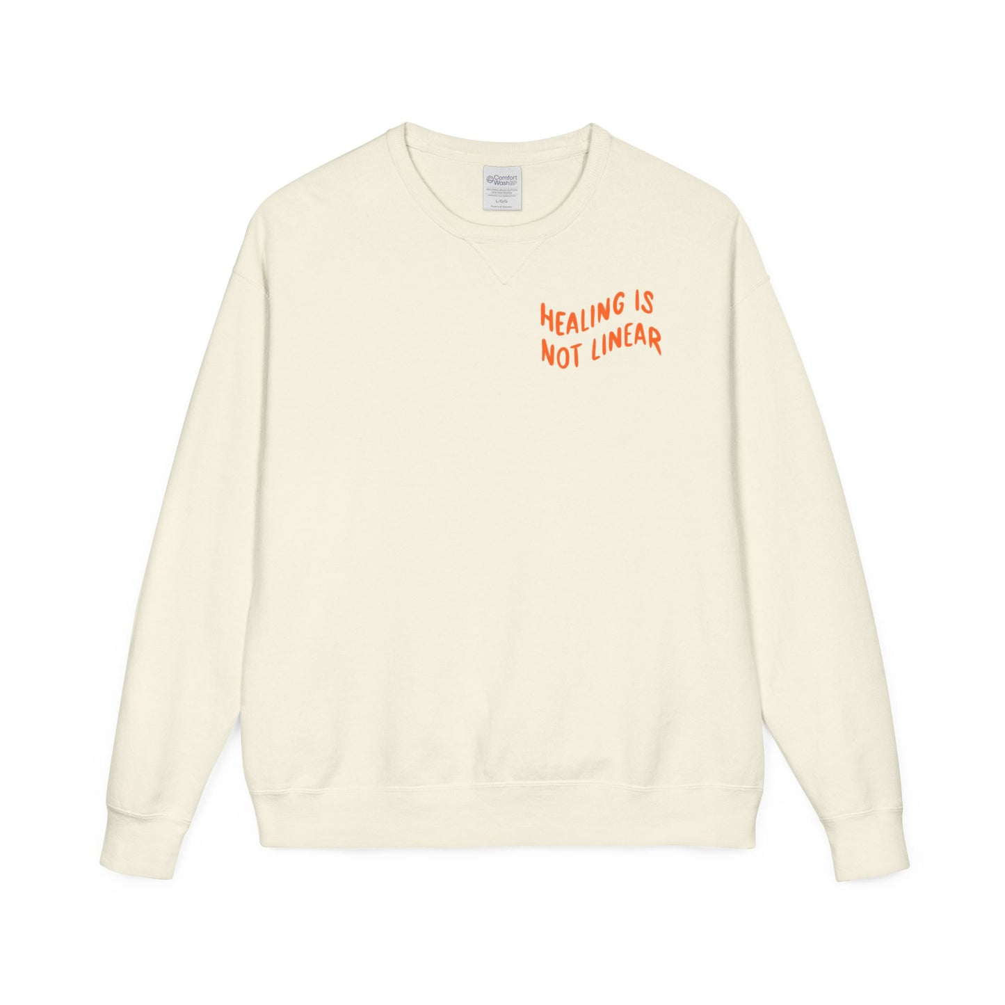 Healing Is Not Linear Crewneck - Orange and Pink Writing