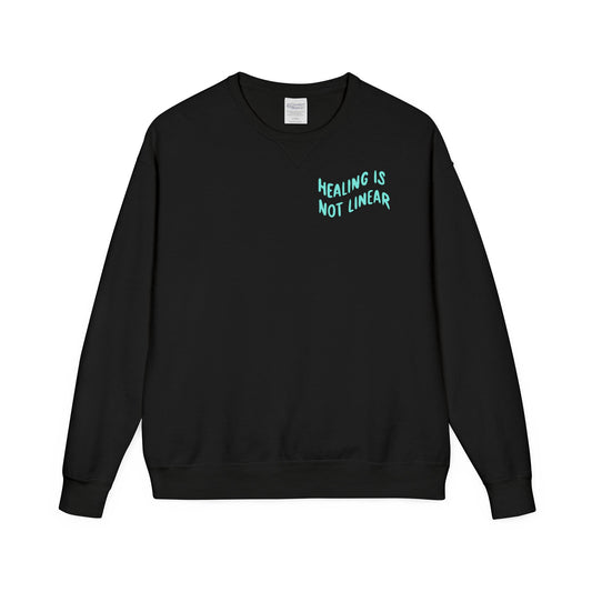 Healing Is Not Linear Crewneck - Teal and Pink Writing